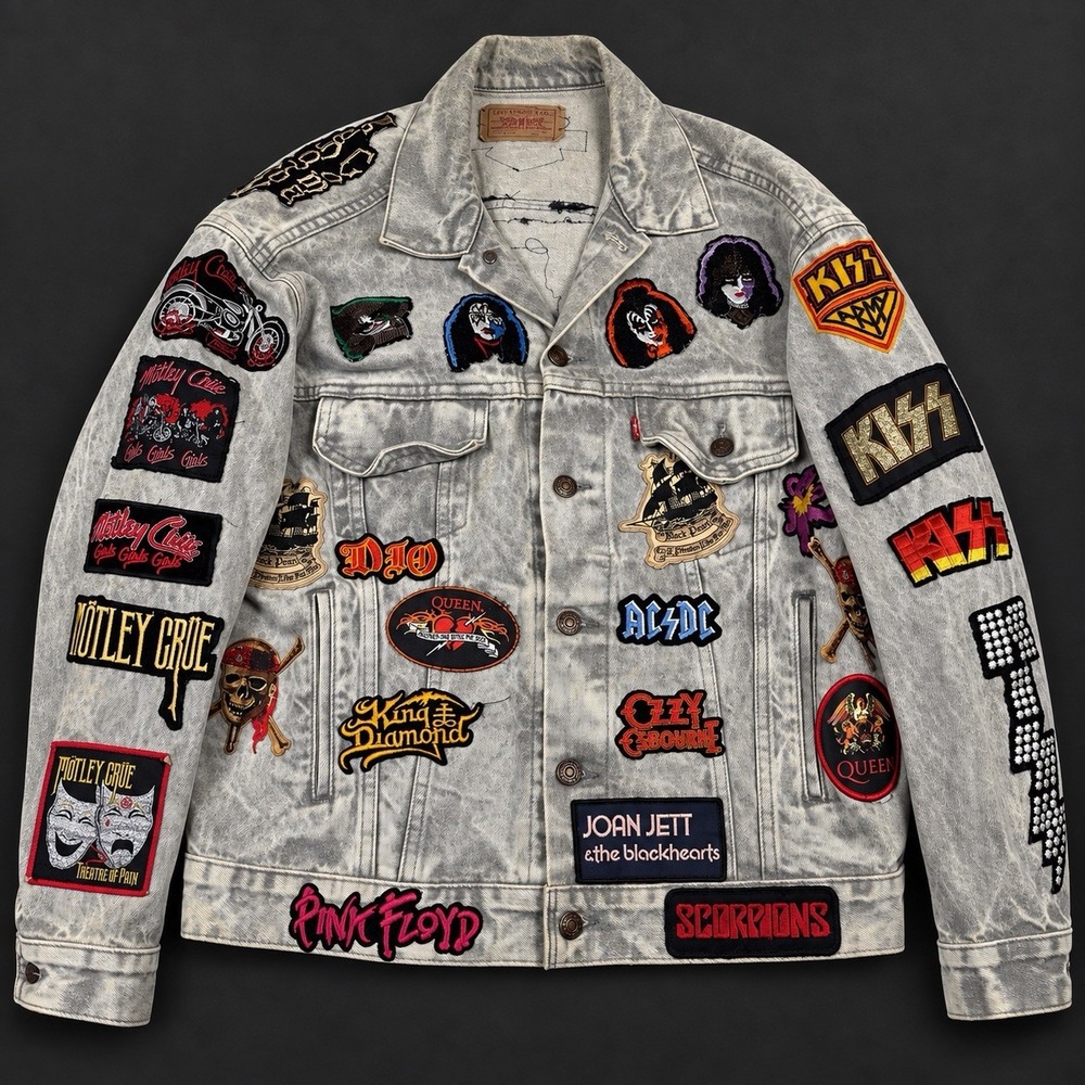Vtg 80s Levis 70507 Acid Wash Denim Trucker Jacket Metallica Slayer Patches M